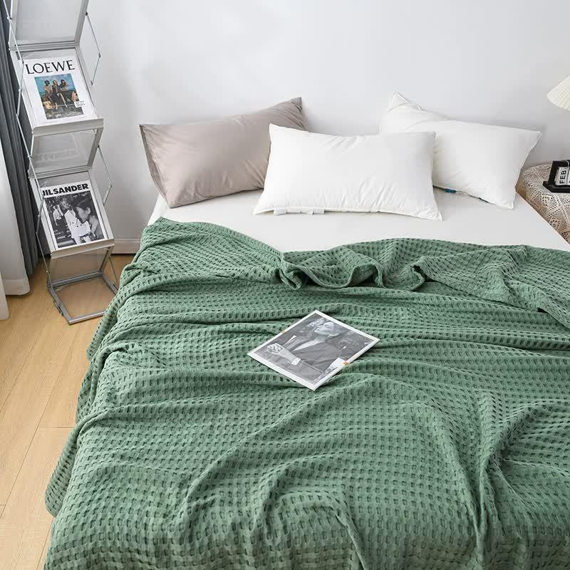 Cotton Waffle Blanket - Air Conditioning Blanket/Throw/Summer Quilt, 150*200cm,Green - Mekamart Australia
