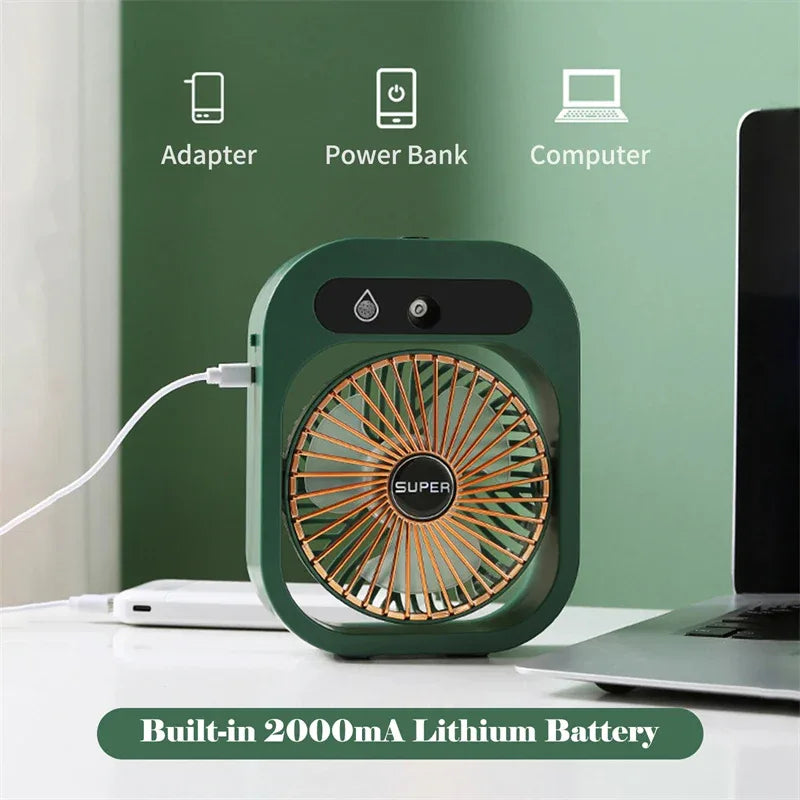 Portable USB Rechargeable Misting Fan - Compact Personal Fan with Cooling Spray - White Colors - Mekamart Australia