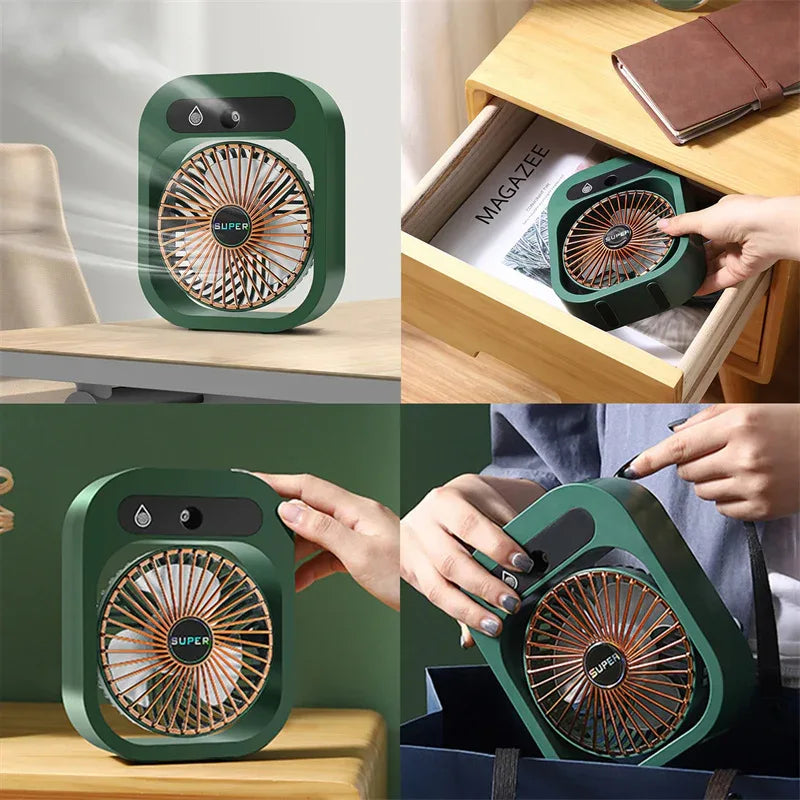 Portable USB Rechargeable Misting Fan - Compact Personal Fan with Cooling Spray - White Colors - Mekamart Australia