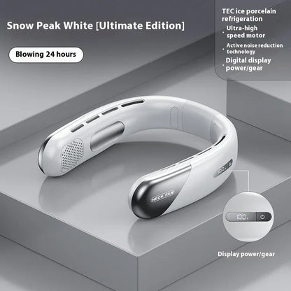 Digital Display Neck Fan - Rechargeable Portable Wearable Fan with Adjustable Speed- White 2400mAh - Mekamart Australia