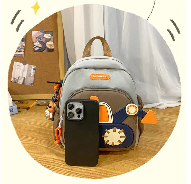 Blue Kids' Cartoon Backpack - Adorable Excavator Design with Spacious Compartments - Mekamart Australia