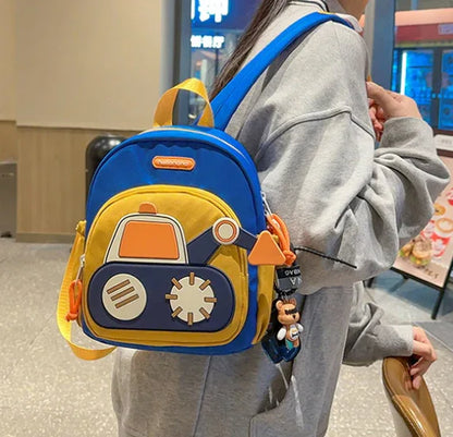 Blue Kids' Cartoon Backpack - Adorable Excavator Design with Spacious Compartments - Mekamart Australia