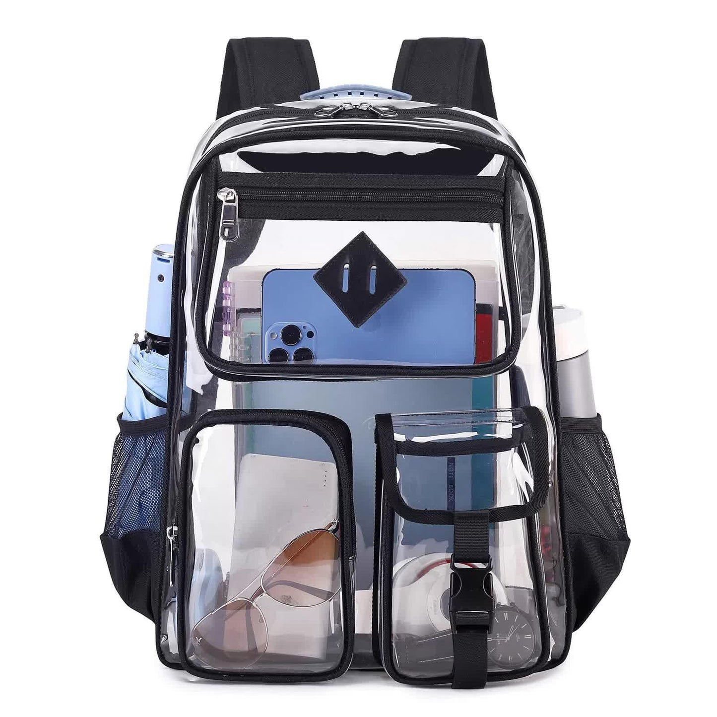 Black Clear Transparent Backpack - Stylish PVC School Bag with Multiple Pockets - Mekamart Australia