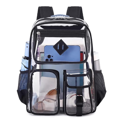 Black Clear Transparent Backpack - Stylish PVC School Bag with Multiple Pockets - Mekamart Australia