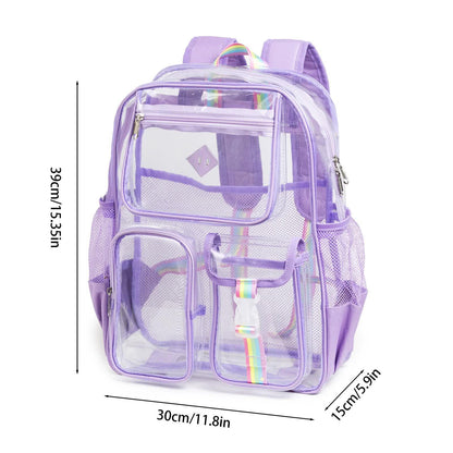 Black Clear Transparent Backpack - Stylish PVC School Bag with Multiple Pockets - Mekamart Australia