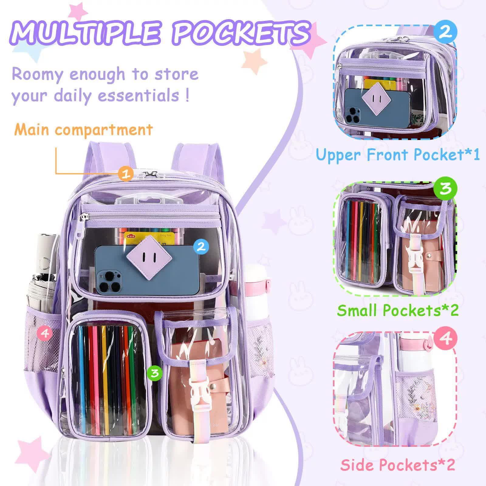 Black Clear Transparent Backpack - Stylish PVC School Bag with Multiple Pockets - Mekamart Australia
