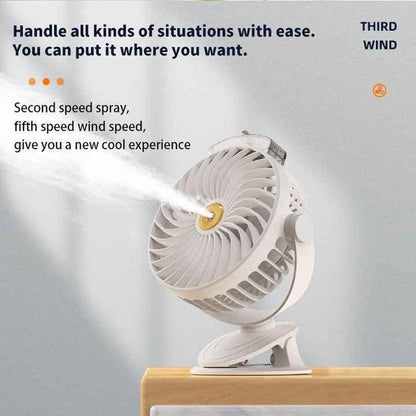 Black Portable Clip-On Mist Fan - Rechargeable Cooling Fan with Adjustable Spray Modes - Mekamart Australia