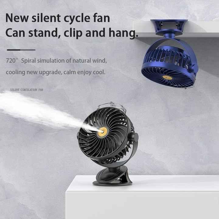 Black Portable Clip-On Mist Fan - Rechargeable Cooling Fan with Adjustable Spray Modes - Mekamart Australia