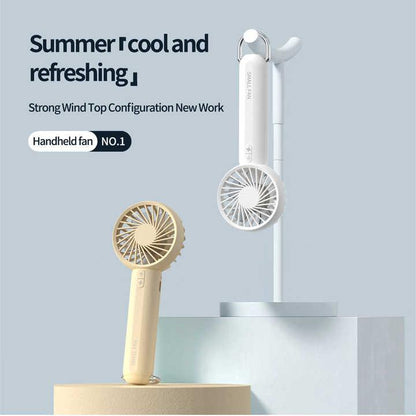 White Mini Handheld Rechargeable Fan - Portable USB-Powered Cooling with Keyring - Mekamart Australia