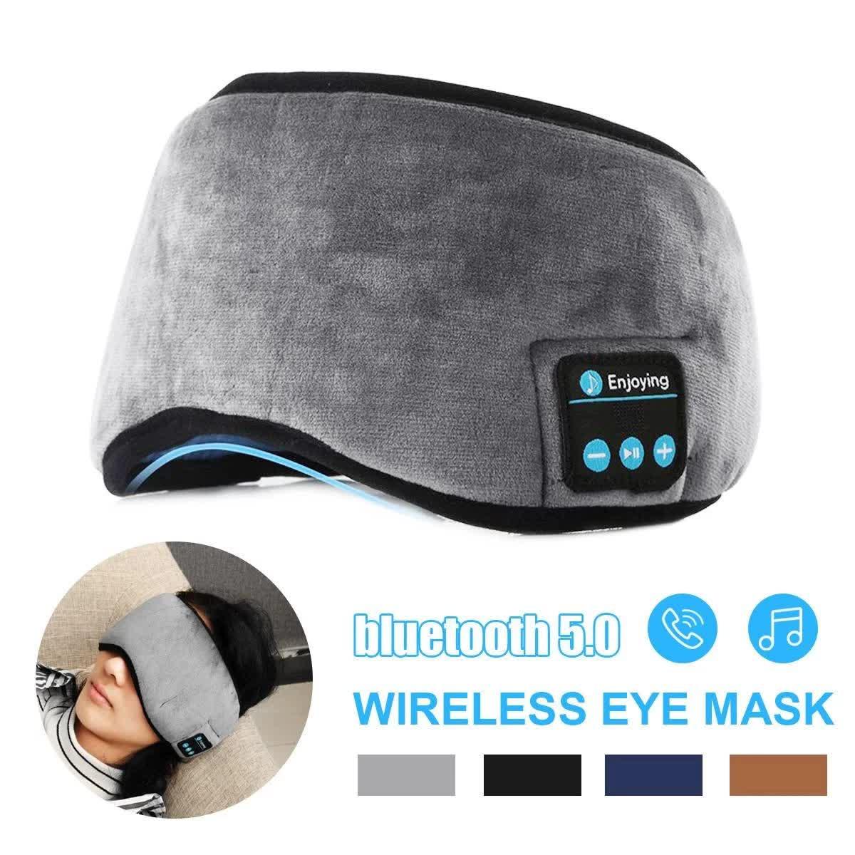 Grey Bluetooth 5.0 Wireless Sleep Eye Mask - Soft Plush Eye Cover with Built-in Speakers (13 x 16.5 x 6 cm) - Mekamart Australia