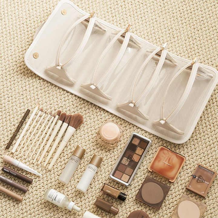 Beige Elegant Cosmetic Bag with Handle - Stylish and Compact for Travel and Storage - Mekamart Australia