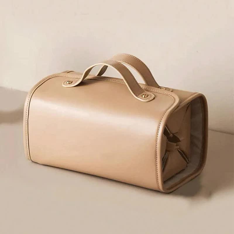 Brown Elegant Cosmetic Bag with Handle - Stylish and Compact for Travel and Storage - Mekamart Australia