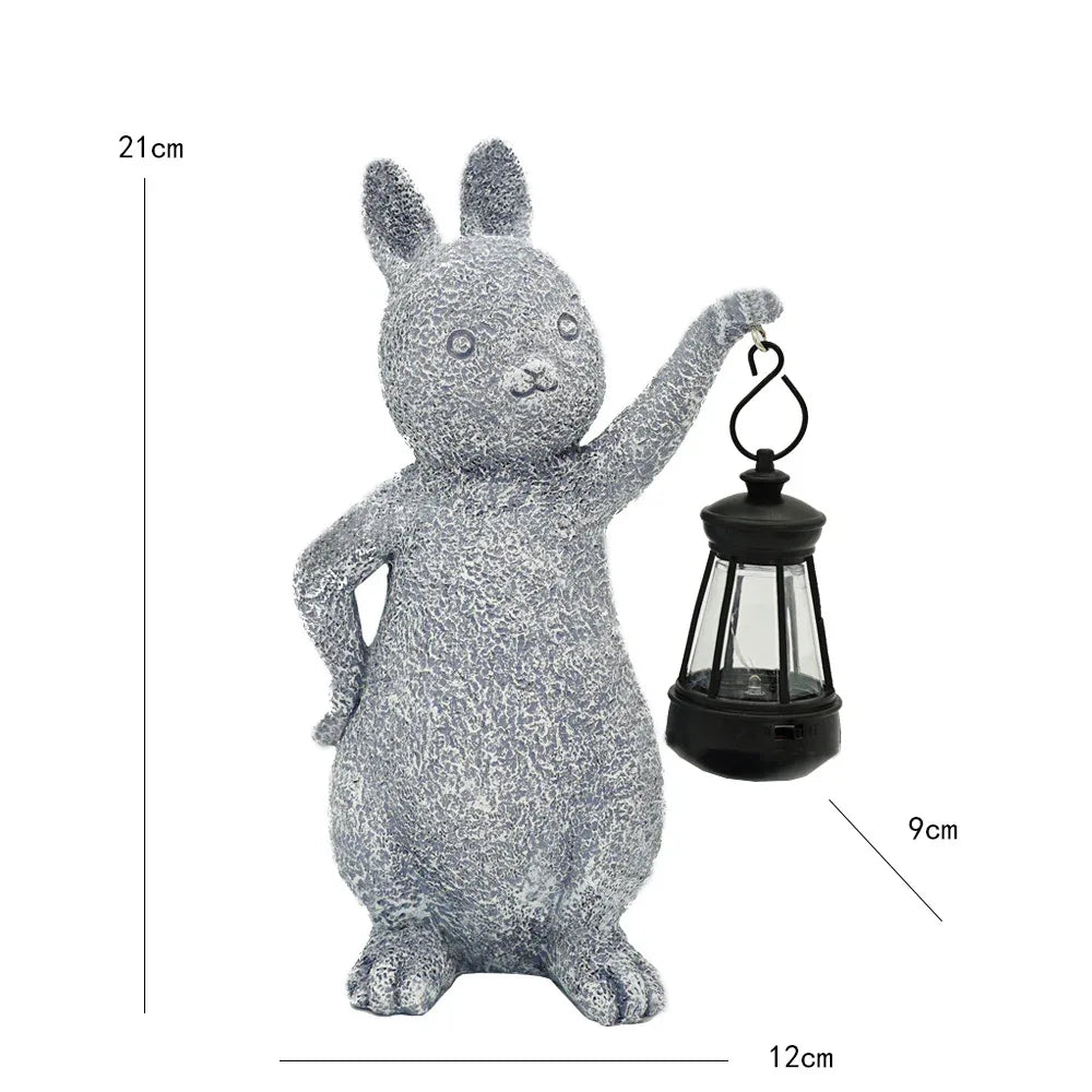 Green Solar-Powered Rabbit Statue with LED Lantern - Cute Garden & Lawn Decoration - Mekamart Australia