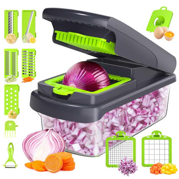 Black and white 14-Piece Multifunctional Vegetable Chopper and Slicer Set - Kitchen Cutting and Grating Tool - Mekamart Australia