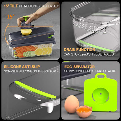 Black and white 14-Piece Multifunctional Vegetable Chopper and Slicer Set - Kitchen Cutting and Grating Tool - Mekamart Australia
