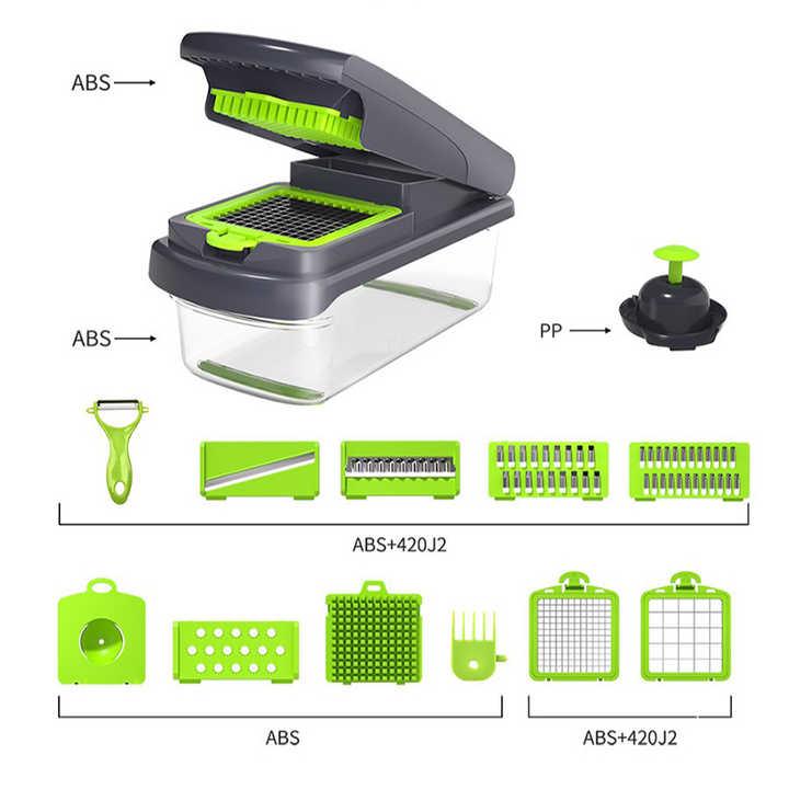 Black and white 14-Piece Multifunctional Vegetable Chopper and Slicer Set - Kitchen Cutting and Grating Tool - Mekamart Australia