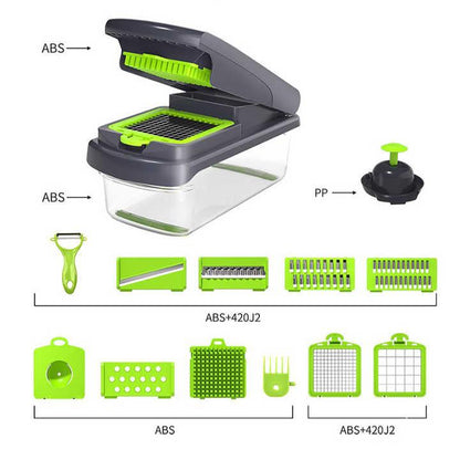 Black and white 14-Piece Multifunctional Vegetable Chopper and Slicer Set - Kitchen Cutting and Grating Tool - Mekamart Australia