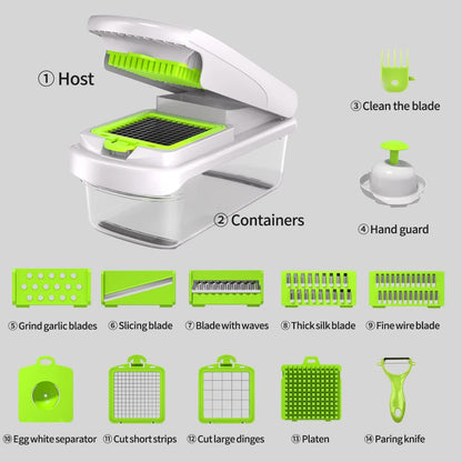 Green and White 14-Piece Multifunctional Vegetable Chopper and Slicer Set - Kitchen Cutting and Grating Tool - Mekamart Australia