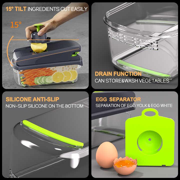 Green and White 14-Piece Multifunctional Vegetable Chopper and Slicer Set - Kitchen Cutting and Grating Tool - Mekamart Australia
