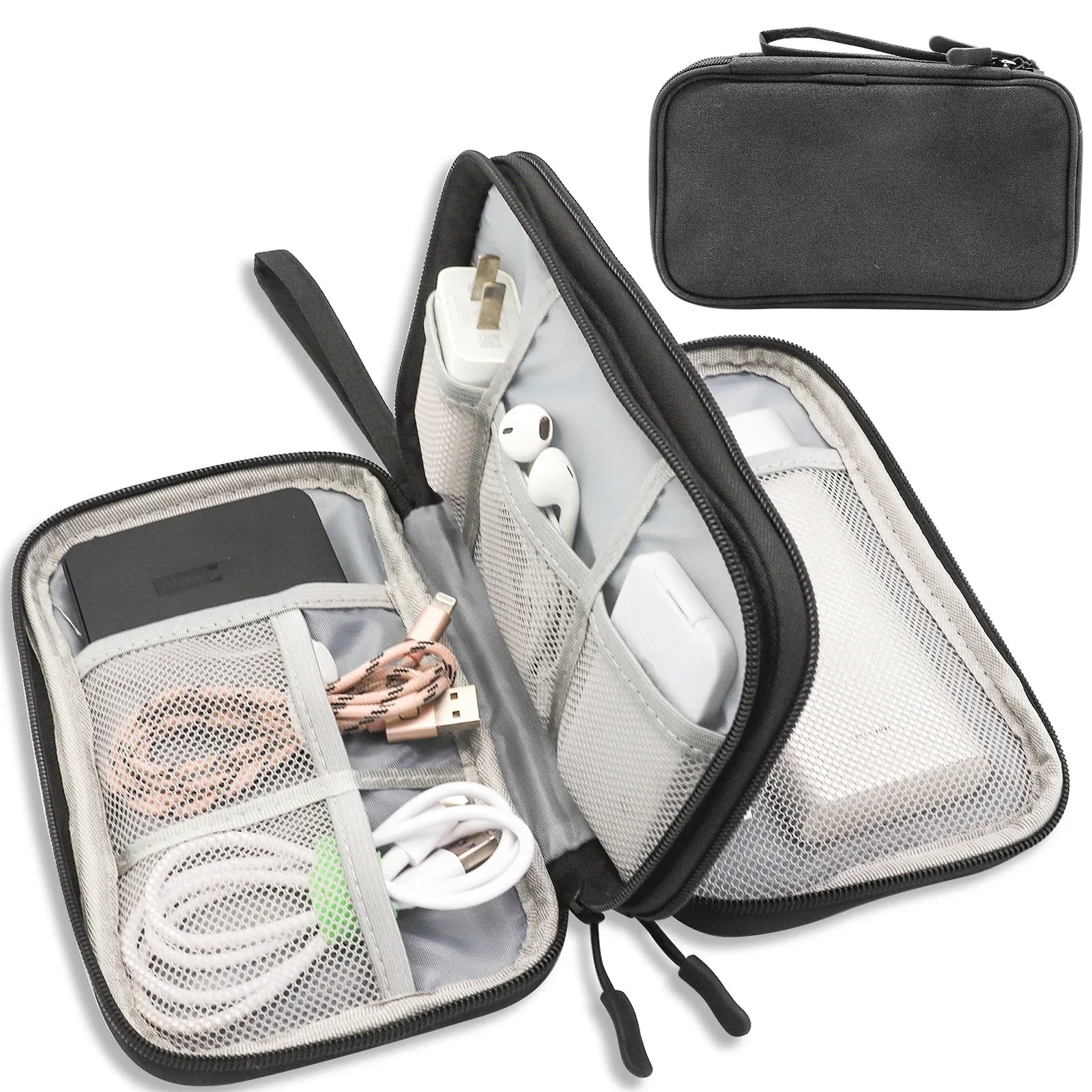 Black Portable Digital Organizer Bag – Multifunctional Storage for Power Banks, Cables, and Accessories(Photography Props Not Included) - Mekamart Australia
