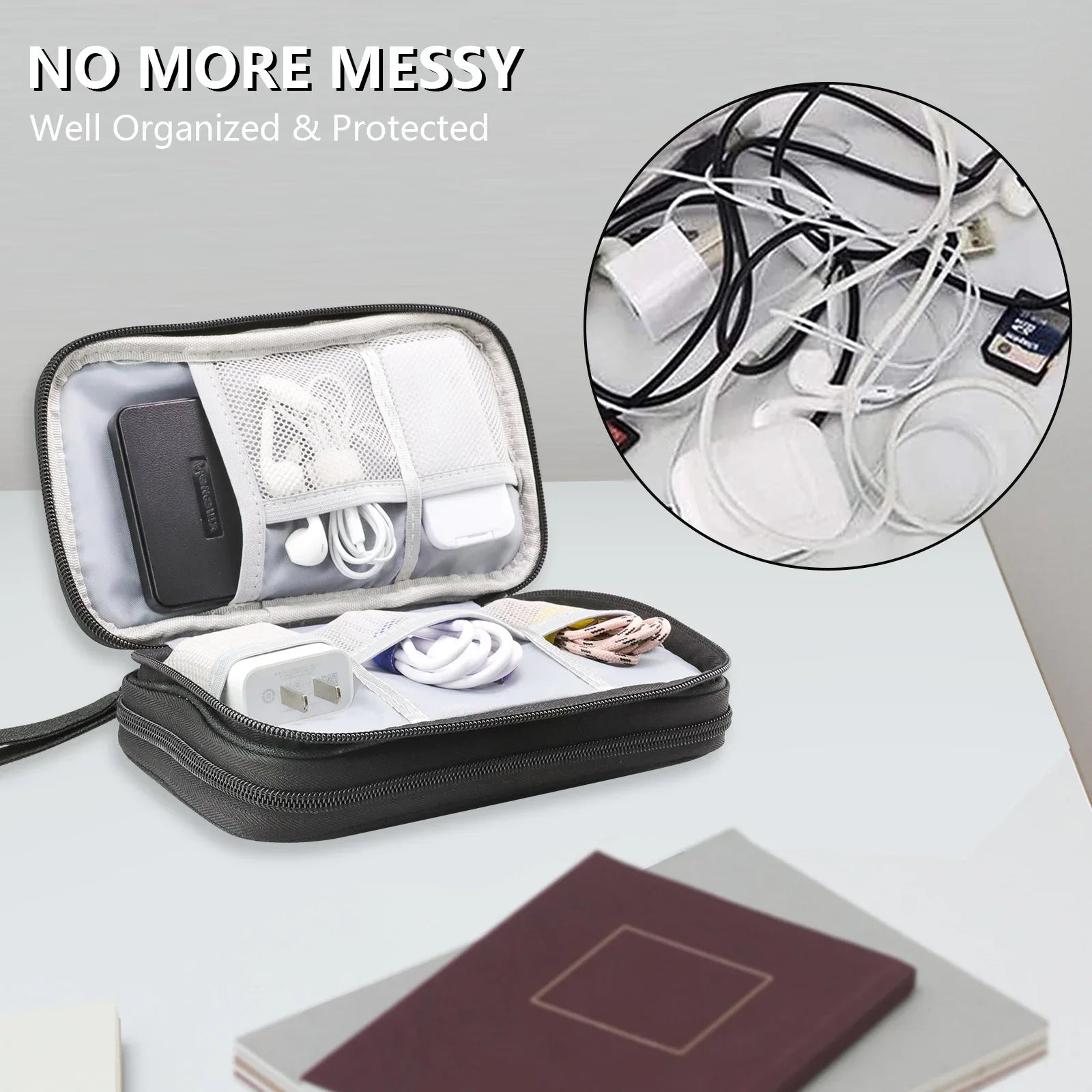 Black Portable Digital Organizer Bag – Multifunctional Storage for Power Banks, Cables, and Accessories(Photography Props Not Included) - Mekamart Australia