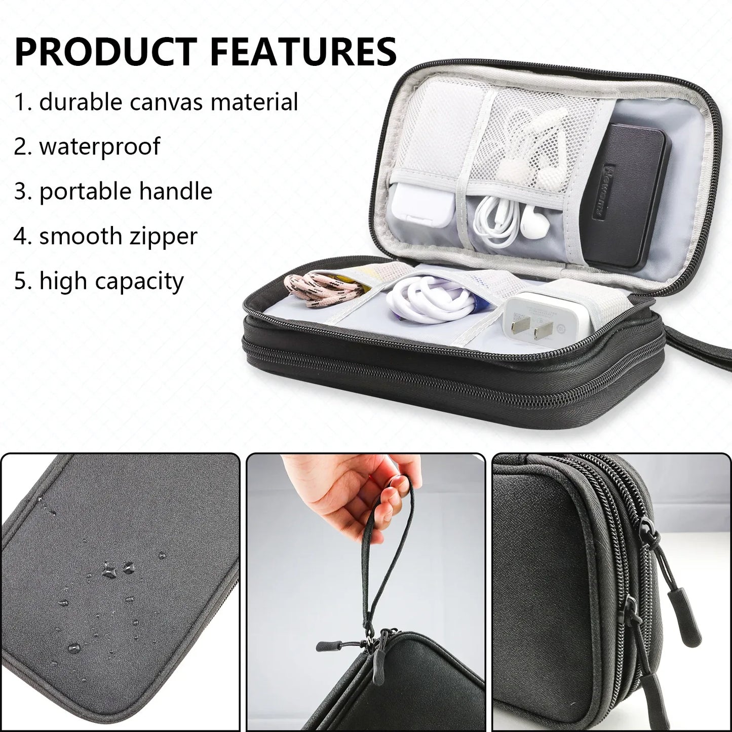 Black Portable Digital Organizer Bag – Multifunctional Storage for Power Banks, Cables, and Accessories(Photography Props Not Included) - Mekamart Australia