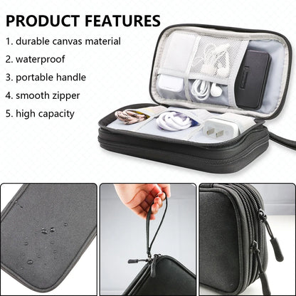 Black Portable Digital Organizer Bag – Multifunctional Storage for Power Banks, Cables, and Accessories(Photography Props Not Included) - Mekamart Australia