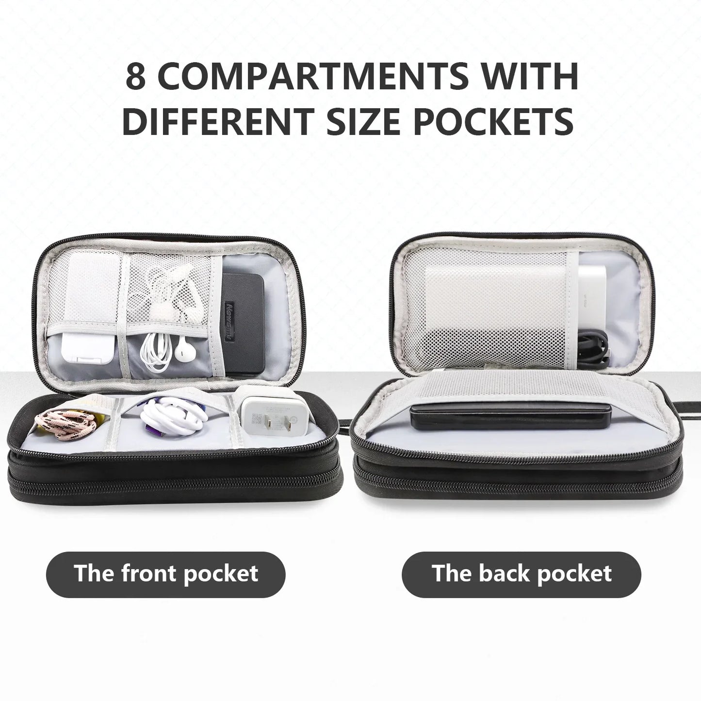 Black Portable Digital Organizer Bag – Multifunctional Storage for Power Banks, Cables, and Accessories(Photography Props Not Included) - Mekamart Australia