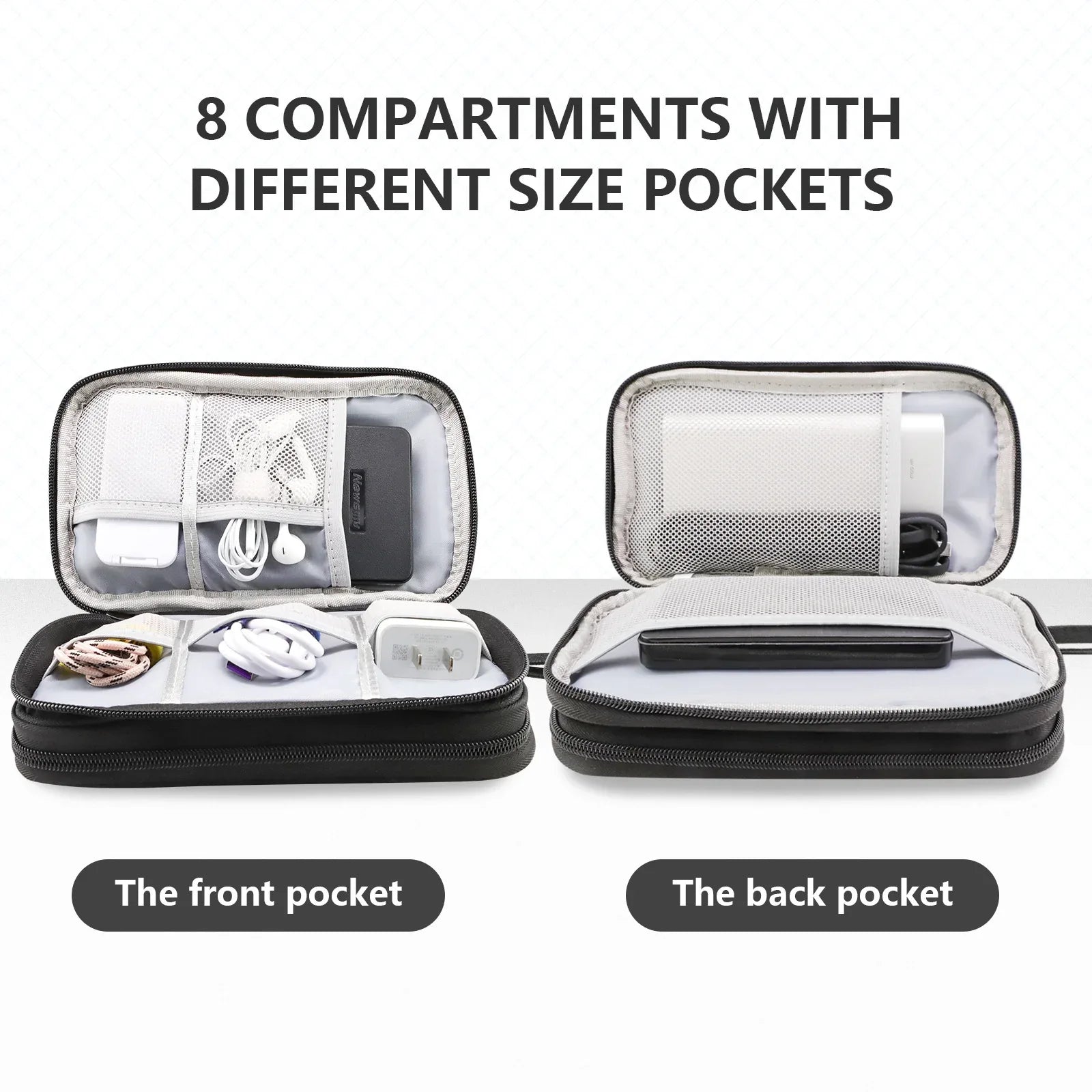 Black Portable Digital Organizer Bag – Multifunctional Storage for Power Banks, Cables, and Accessories(Photography Props Not Included) - Mekamart Australia