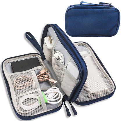 Dark Blue Portable Digital Organizer Bag - Multifunctional Storage for Power Banks, Cables, and Accessories(Photography Props Not Included) - Mekamart Australia