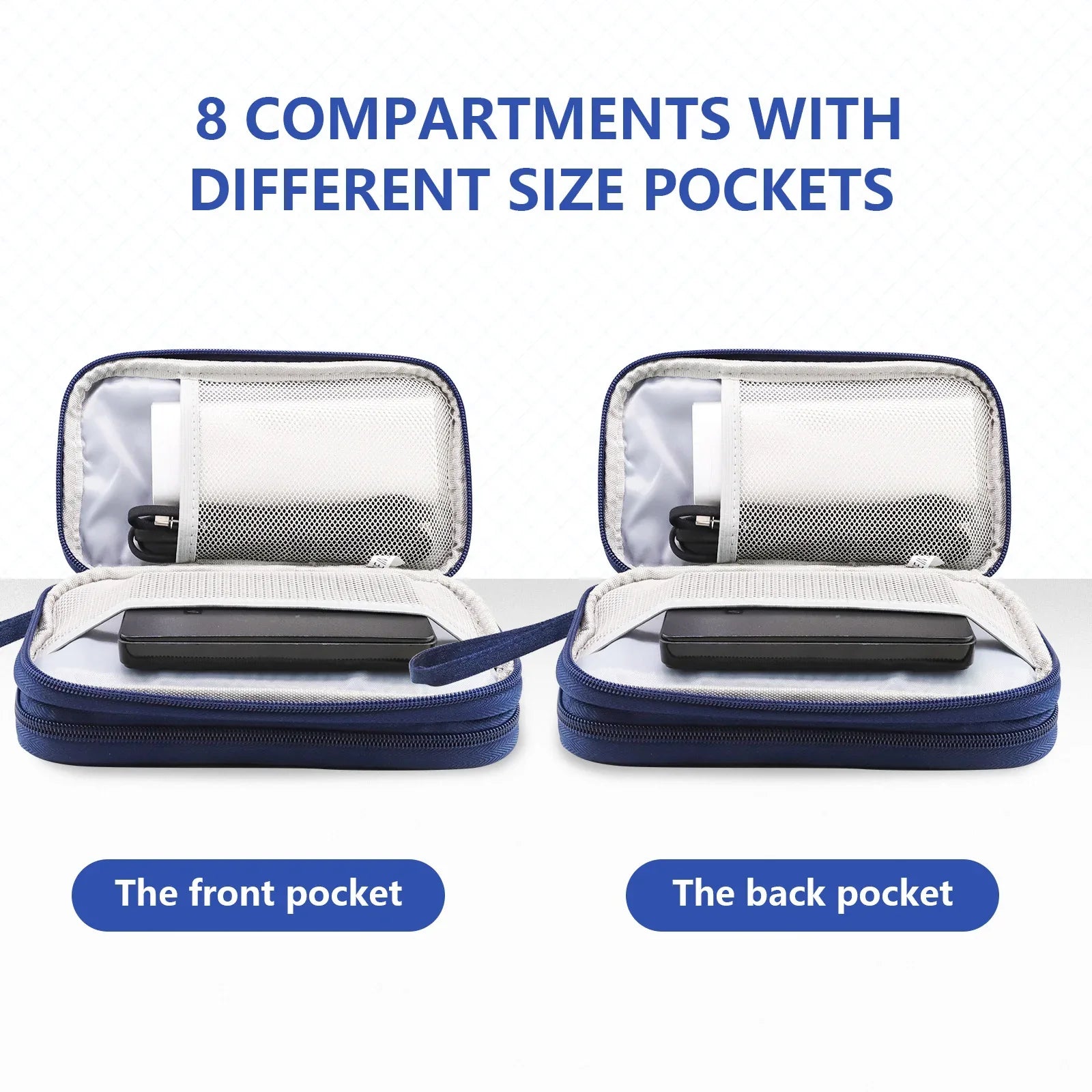Dark Blue Portable Digital Organizer Bag - Multifunctional Storage for Power Banks, Cables, and Accessories(Photography Props Not Included) - Mekamart Australia