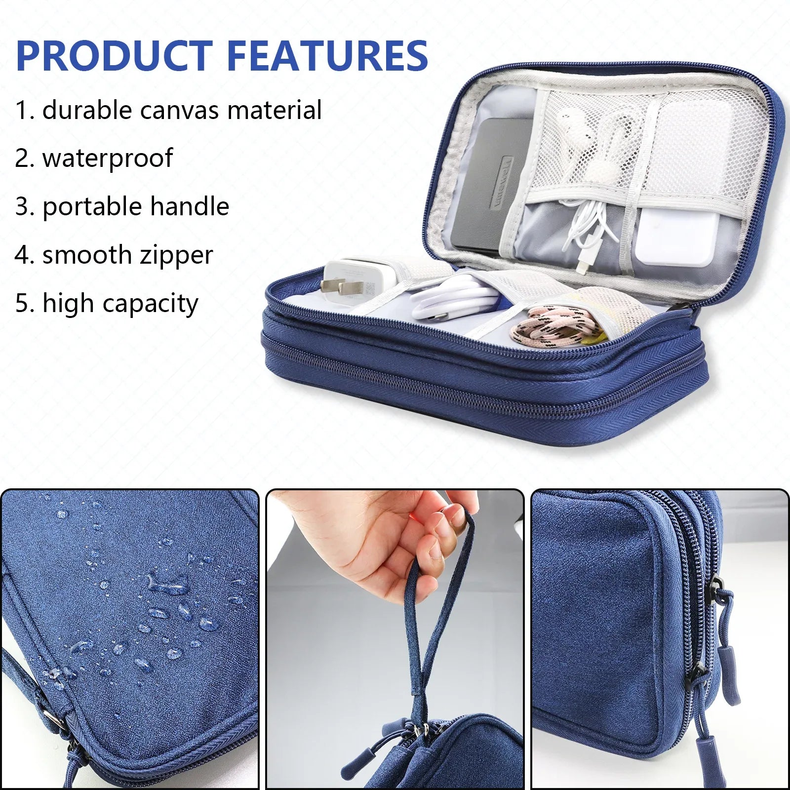 Dark Blue Portable Digital Organizer Bag - Multifunctional Storage for Power Banks, Cables, and Accessories(Photography Props Not Included) - Mekamart Australia