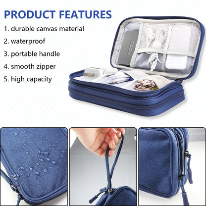 Dark Blue Portable Digital Organizer Bag - Multifunctional Storage for Power Banks, Cables, and Accessories(Photography Props Not Included) - Mekamart Australia