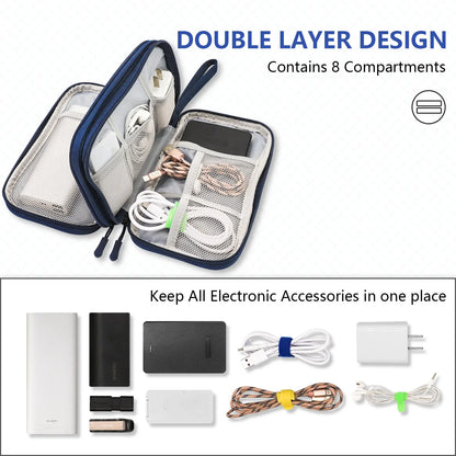 Dark Blue Portable Digital Organizer Bag - Multifunctional Storage for Power Banks, Cables, and Accessories(Photography Props Not Included) - Mekamart Australia