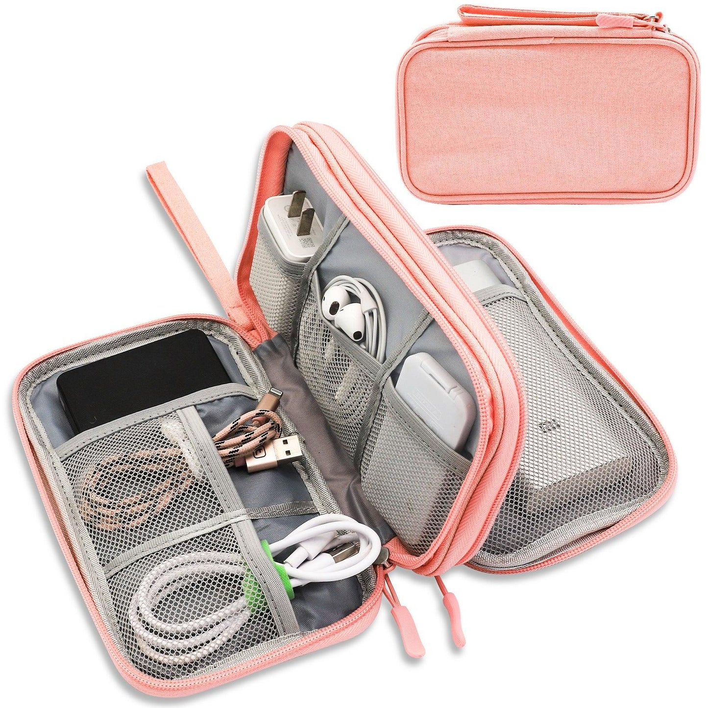 Pink Portable Digital Organizer Bag - Multifunctional Storage for Power Banks, Cables, and Accessories(Photography Props Not Included) - Mekamart Australia