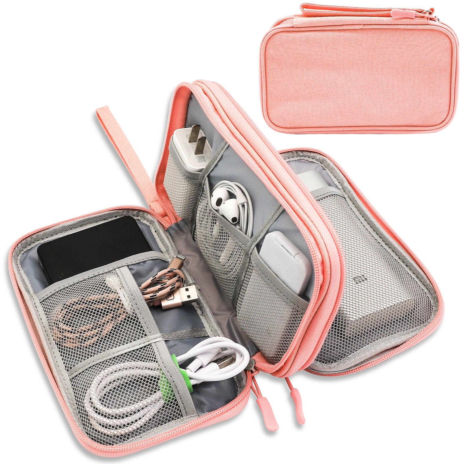 Pink Portable Digital Organizer Bag - Multifunctional Storage for Power Banks, Cables, and Accessories(Photography Props Not Included) - Mekamart Australia