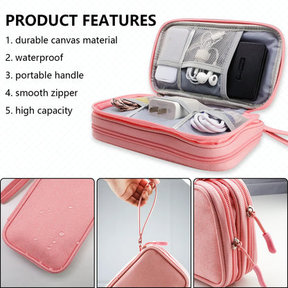 Pink Portable Digital Organizer Bag - Multifunctional Storage for Power Banks, Cables, and Accessories(Photography Props Not Included) - Mekamart Australia
