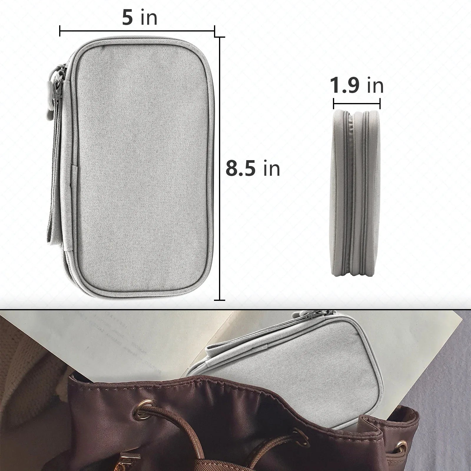 Grey Portable Digital Organizer Bag - Multifunctional Storage for Power Banks, Cables, and Accessories(Photography Props Not Included) - Mekamart Australia