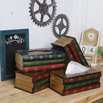 1 piece Dark Red Vintage Wooden Tissue Box - Creative Book-Shaped Tissue Holder for Home and Restaurant - Mekamart Australia