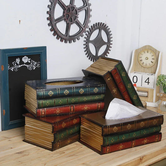 1 piece Dark Red Vintage Wooden Tissue Box - Creative Book-Shaped Tissue Holder for Home and Restaurant - Mekamart Australia