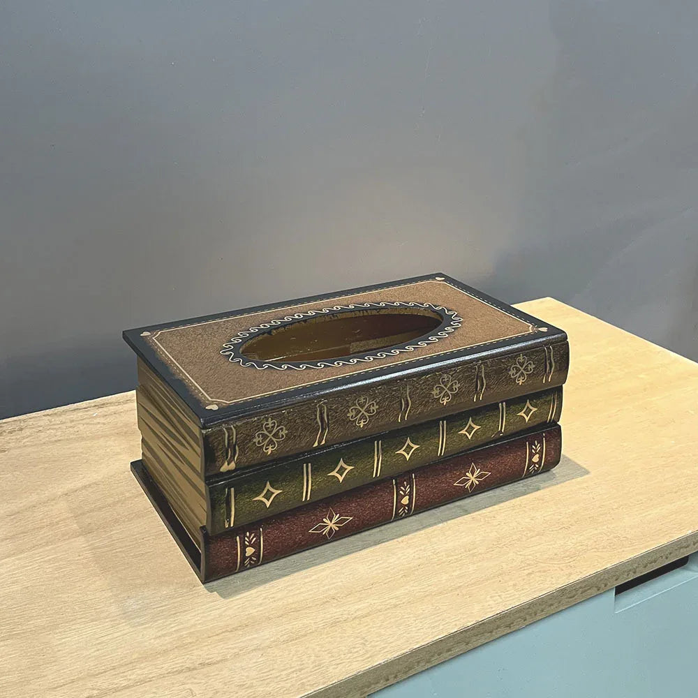 1 Piece Dark Yellow Vintage Wooden Tissue Box - Creative Book-Shaped Tissue Holder for Home and Restaurant - Mekamart Australia