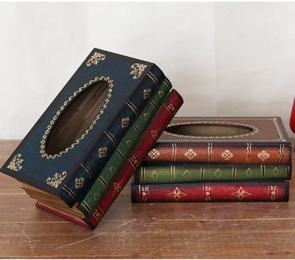 1 Piece Dark Yellow Vintage Wooden Tissue Box - Creative Book-Shaped Tissue Holder for Home and Restaurant - Mekamart Australia