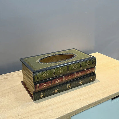 1 Piece Dark Green Vintage Wooden Tissue Box - Creative Book-Shaped Tissue Holder for Home and Restaurant - Mekamart Australia