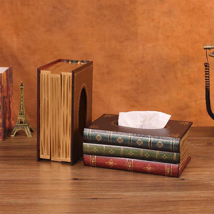 1 Piece Dark Green Vintage Wooden Tissue Box - Creative Book-Shaped Tissue Holder for Home and Restaurant - Mekamart Australia