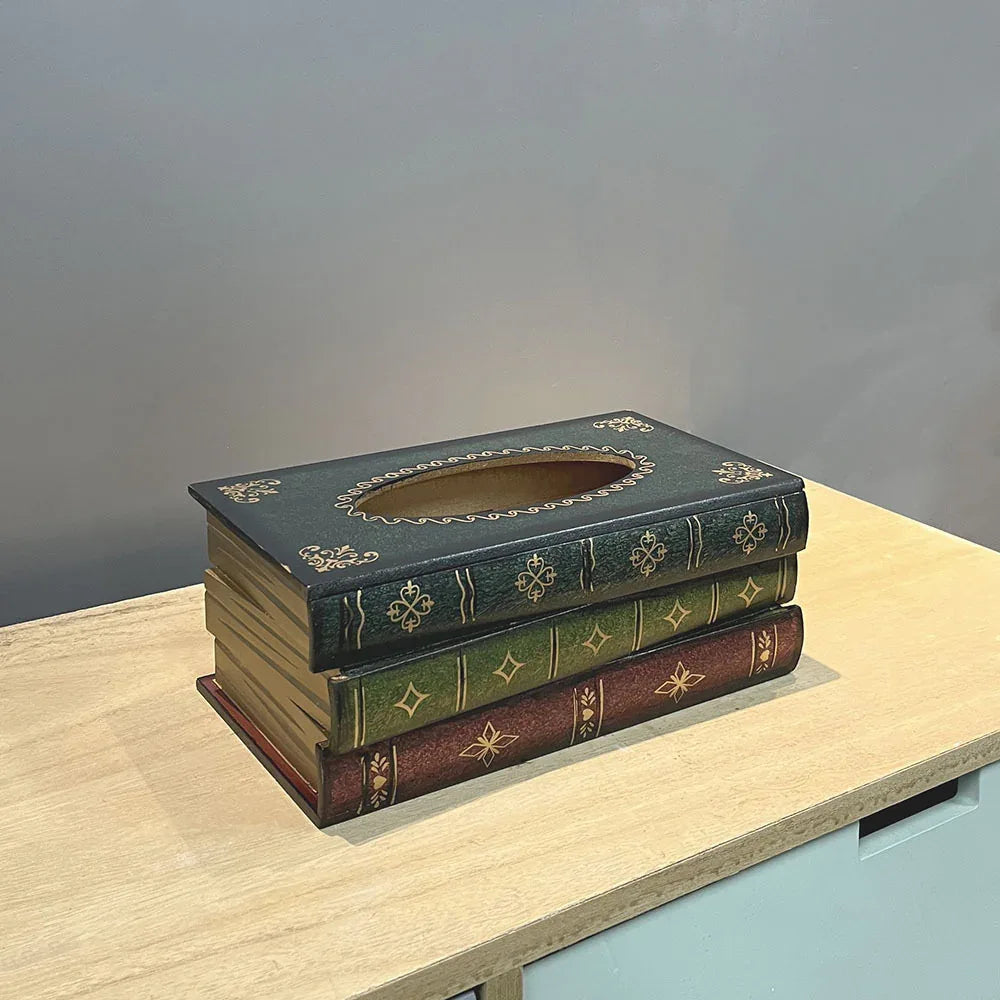 1 Piece Dark Blue Vintage Wooden Tissue Box - Creative Book-Shaped Tissue Holder for Home and Restaurant - Mekamart Australia