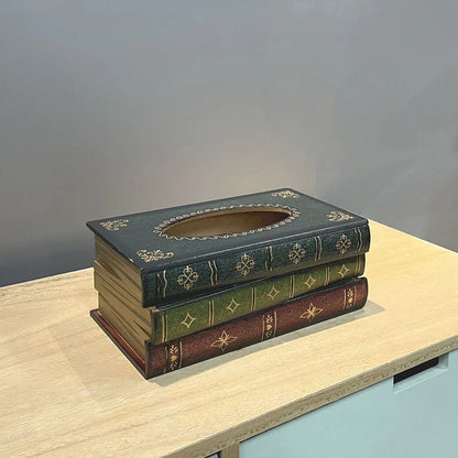 1 Piece Dark Blue Vintage Wooden Tissue Box - Creative Book-Shaped Tissue Holder for Home and Restaurant - Mekamart Australia