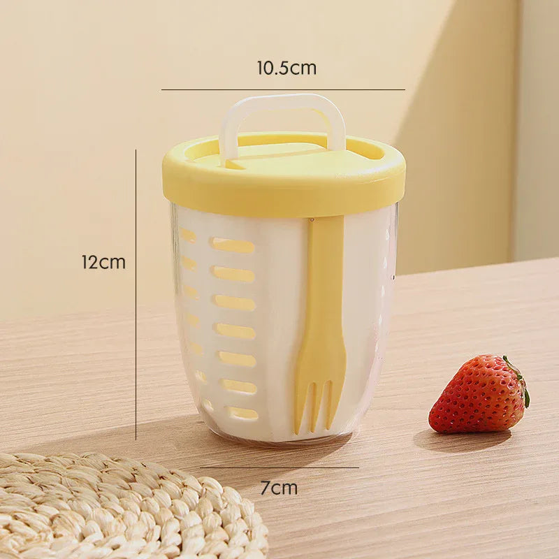 2 Pcs Yellow Portable Leakproof Fruit and Salad Storage Box with Draining Function, Sealed Fresh-Keeping Bento Lunch Box with Fork, AS+PP+Silicone Material - Mekamart Australia