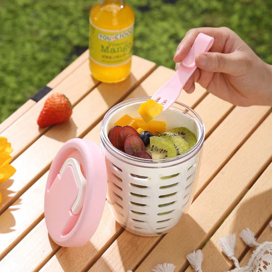 2 Pcs Purple Portable Leakproof Fruit and Salad Storage Box with Draining Function, Sealed Fresh-Keeping Bento Lunch Box with Fork, AS+PP+Silicone Material - Mekamart Australia