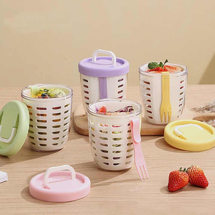 2 Pcs Purple Portable Leakproof Fruit and Salad Storage Box with Draining Function, Sealed Fresh-Keeping Bento Lunch Box with Fork, AS+PP+Silicone Material - Mekamart Australia