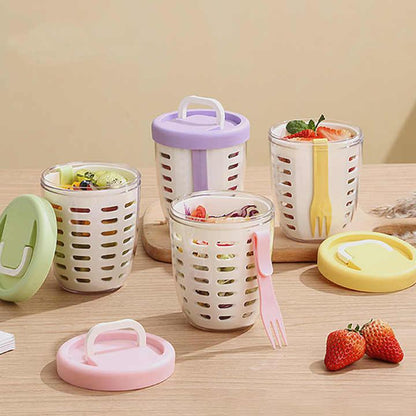 2 Pcs Purple Portable Leakproof Fruit and Salad Storage Box with Draining Function, Sealed Fresh-Keeping Bento Lunch Box with Fork, AS+PP+Silicone Material - Mekamart Australia